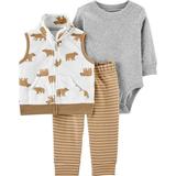 Carter's Baby Boys 3 Piece Bear Little Vest Set Ivory Gray