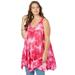 Roaman's Women's Plus Size Smocked Racerback Tunic With Embellishments Long Tank Top Blouse