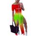 Womens Tie Dye Off Shoulder Split Dress Casual Short Sleeve Beach Dress