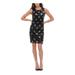 TOMMY HILFIGER Womens Black Sequined Zippered Printed Sleeveless Jewel Neck Short Sheath Party Dress Size 4