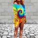 Women's Round Neck Fashion Tie-dye Printing Long-sleeved Loose Floral Print Dress