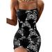 Sexy Dance Women Spaghetti Strap Floral Sleeveless Sundress Summer Fashion Sexy Strappy Paisley Wrap Dresses Black M