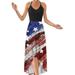 New Women's Digital Print Back Cross Halter Dress Sleeveless Irregular Maxi Dress