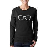 Women's Long Sleeve T-shirt - Glasses - From Sheik to Geek Word Art - Black - Medium