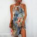 dresses summer dress for women Fashion Women's Summer Casual Metal Hanging Neck Printed Strapless Dress