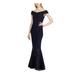 RALPH LAUREN Womens Navy Lace Short Sleeve Off Shoulder Maxi Sheath Formal Dress Size 6