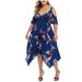 Mnycxen Fashion Women Plus Size Open Shoulder Floral Printed Handkerchief V-Neck Dress