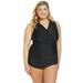 Sporti Plus Size Isabella Tummy Control Wrap One Piece Swimsuit (22W, Black)