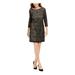 JESSICA HOWARD Womens Black Sequined Striped Long Sleeve Jewel Neck Above The Knee Sheath Cocktail Dress Size 14