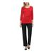 CALVIN KLEIN Womens Red Embellished 3/4 Sleeve Scoop Neck Top Size S