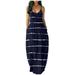 Colisha Womens Casual Sleeveless Plus Size Loose Striped Long Maxi Dress with Pocket Ladies Strappy V Neck Summer Beach Maxi Long Dress