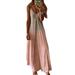 Jocestyle Women Casual Slip Gradient Color Dress Deep V Neck Sundress (Gray Pink L)