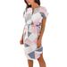 Boho Floral Dress for Women Lady Fashion Belted Midi Dress Casual Short Sleeve Blouse Dresses