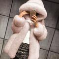 Women Fashion Long Sleeve Faux Fur Coat Cozy Jacket Open Front Hooded Thicken Coat Outdoor Faux Fur Hooded Jacket