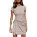 Xelparuc Women's Summer T Shirt Dress Casual Short Sleeve 2021 Crewneck Bodycon Ruched Tie Waist Mini Dresses
