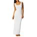 Sexy Dance Women Summer Casual Maxi Dress Sleeveless Solid Color Slim Tank Sundress Holiday Party Club Dress