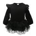Baby Girl Long/Cap Sleeve Ruffle Cotton Romper with Tulle Tutu SkirtÂ (80/6-12 Months, Black Long Sleeve)