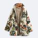 Suzicca Women Faux Fur Hooded Parka Coat Floral Print Side Pockets Warm Vintage Casual Long Coat Outwear