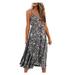 Roliyen Summer Dress for Women Dresses Summer Leopard Front V-Neck Spaghetti Strap Button Down Midi Dress