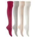 Lian LifeStyle Big Girls' 4 Pairs Over Knee High Cotton Boot Socks JMYP1024 Size L/XL(Beige,Light Grey,Wine,White)