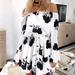 HEVIRGO Women Sexy Off Shoulder Long Sleeve Floral Print Drawstring Mini Party Dress