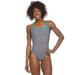 Sporti Solid Piped Thin Strap One Piece Swimsuit (40, Grey/Turquoise)