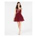 B DARLIN Womens Burgundy Sheer Floral Sleeveless Sweetheart Neckline Mini Fit + Flare Party Dress Size 15\16