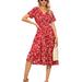 Lumento Womens Beach Sundress Floral V-neck Midi Dress Short Sleeve Casual Swing Dress Holiday Party Cocktail Summer Dress