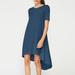 Women Casual Loose Dress Solid Short Sleeve Button High-Low Hem Asymmetric Midi Tee Dress Blue/Rose