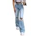 Sexy Dance Women Fitted Ripped Bell Bottom Jeans Ripped Destroyed Denim Pants Ladies High-Rise Flare Jeans Fashion Trendy Jeans