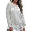 Women Casual Crew Neck Corduroy Sweatshirt Long Sleeve Lake Weekend Letter Print Pullover Tops Blouse