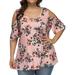 MAWCLOS Women Off Shoulder Tee Shirt Summer Beach Boho Floral Tunic Blouse T-shirt Lady Plus Size Casual Loose Short Sleeve Tops