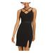 CITY STUDIO Womens Black Spaghetti Strap V Neck Mini Body Con Cocktail Dress Size 1