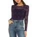 Allegra K Women's Puff Long Sleeve Semi Sheer Floral Lace Tops