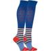 Dr. Motion Women's Mild Compression Dots Over Stripes Knee High Socks - Blue/Gray/Orange 4-10