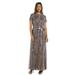 R&M Richards Women's Short Sleeve Sequin-Embellished Pleated Gown Mocha , 8