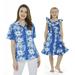 Made in Hawaii Matching Mother Shirt Daughter Luau Wrap Dress in Blue with White Line Floral