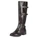 TOETOS Women Ladies Faux Leather Combat Casual Pull On Knee High Riding Boots MIRRAN BROWN Size 9.5