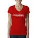 Dreamin' Dr Martin Luther King Jr. 1963 Womens Junior Fit V-Neck Tee, Red, Large