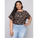 Women's Plus Size Keyhole Back Batwing Sleeve Allover Floral Print Top