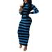 Women Slim Fit Bodycon Long Sleeve Striped Dress Party Clubwear Long Maxi Dress Cocktail Grown Pencil Maxi Dresses