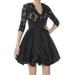 BETSY & ADAM Womens Black Lace 3/4 Sleeve V Neck Above The Knee Fit + Flare Cocktail Dress Size 4