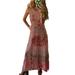 Oversized Boho Floral Long Maxi Dress for Women Short Sleeve Wrap Boho Floral Maxi Dress Ladies Summer Sundress Party Holiday Gradient Long Dress Ladies Straps Swing Sundress