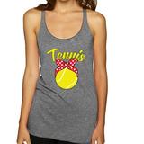 Wild Bobby, Tennis Mom Cute Bow Ribbon Tennis Ball, Mother's Day, Women Tri-Blend Racerback Tank Top, Premium Heather, X-Large