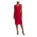 RALPH LAUREN Womens Red Sleeveless V Neck Midi Shift Wear To Work Dress Size 12