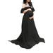 Avamo Maternity Long Dress Ruffles Sleeve Lace Off Shoulder Stretchy Trailing Maxi Photography Dress Black S(US 2-4)