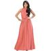 KOH KOH Long Sleeveless Bridesmaid Wedding Party Guest Summer Flowy Casual Brides Formal Evening Sexy Halter Neck Maxi Dress Gown For Women Light Pink Peach Medium US 8-10 NT012