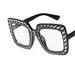 Women Fashion Large Square Frame Bling Rhinestone Sunglasses Bright black frame white lens