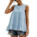 Sexy Dance Women Peplum Tops Leisure Loose Crew Neck Vest Tops Ladies Sexy Beach Sleeveless Loose Button Babydoll Tiered Tops Blue M(US 6-8)