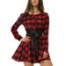 Allegra K Junior's Plaids Long Sleeves Belted Mini A Line Shirt Dress